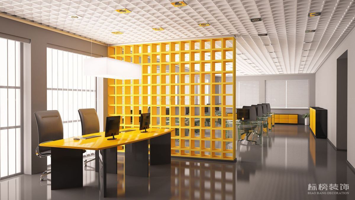 黄色办公室装修风格图